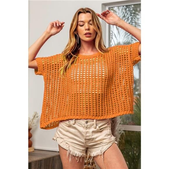 BiBi Sweaters - ✨NWT  BiBi Hollowed Out Short Sleeve Knit Cover Up